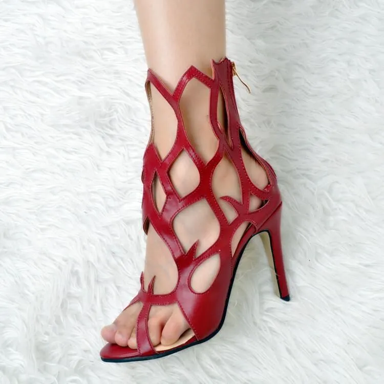 Party Leather Open Toe Zipper Cutout High Heel Sandals