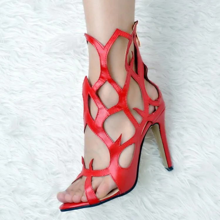 Party Leather Open Toe Zipper Cutout High Heel Sandals
