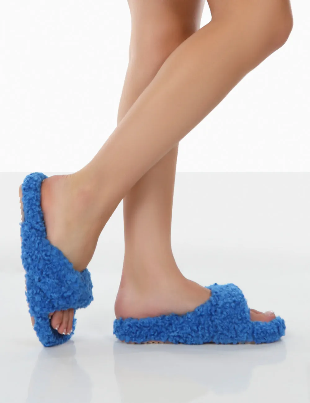 Slumber Blue Teddy Cross Over Strap Slippers
