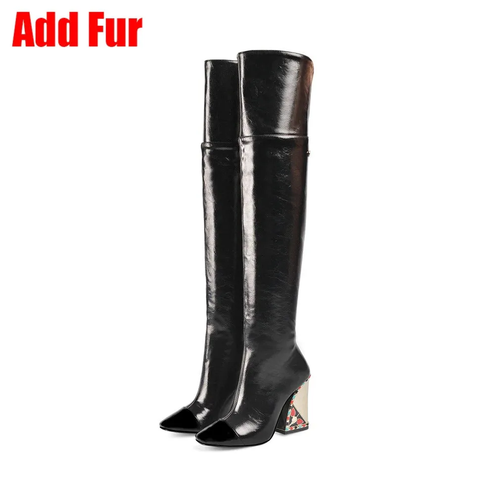 Stylish Ladies Genuine Leather Knee-high Boots / Women's Super High Heels Boots