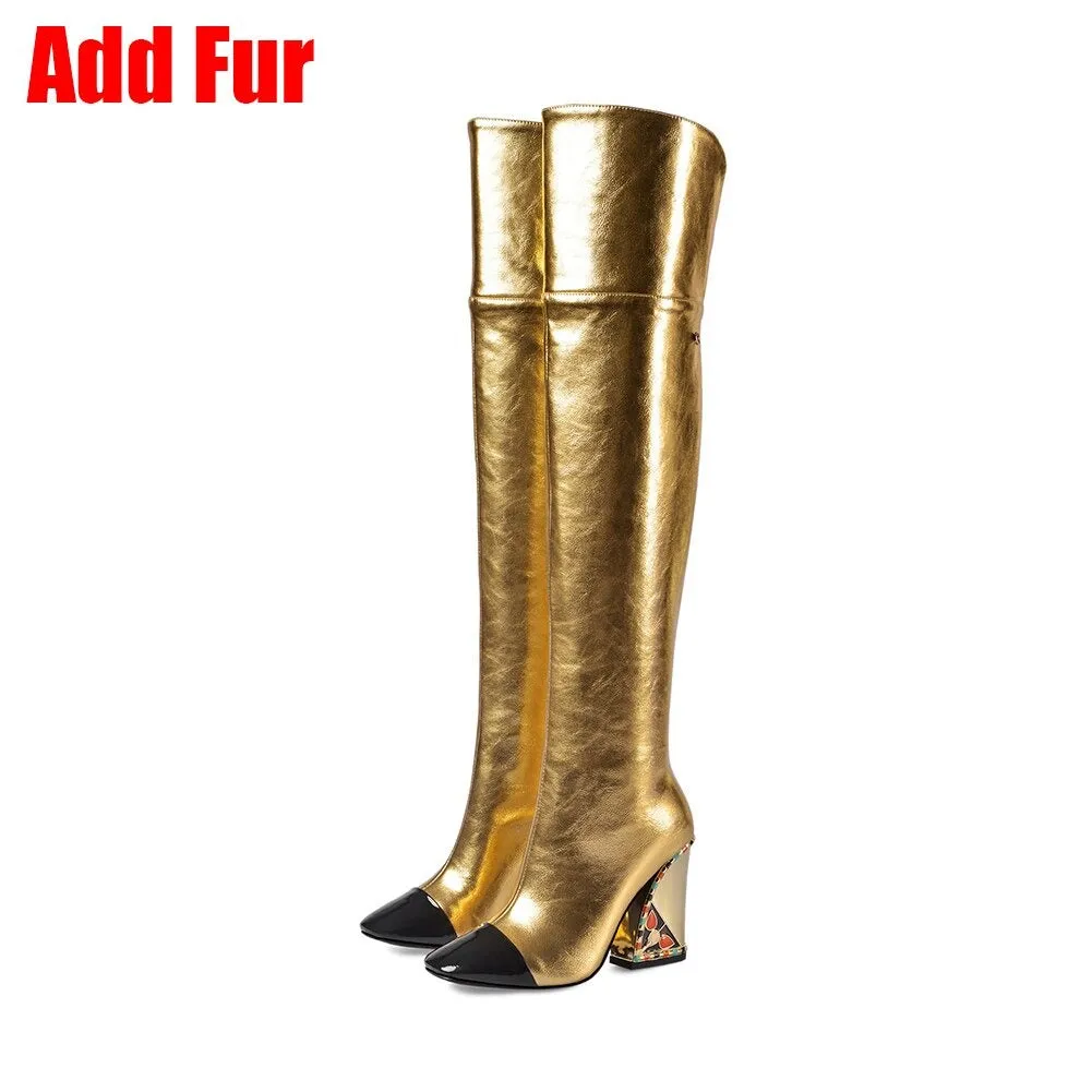 Stylish Ladies Genuine Leather Knee-high Boots / Women's Super High Heels Boots