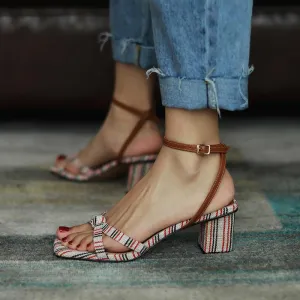 Summer Open Toe Stripes Chunky Heel Sandals