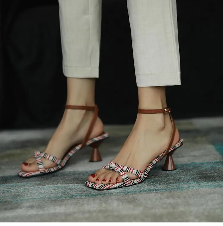 Summer Open Toe Stripes Chunky Heel Sandals