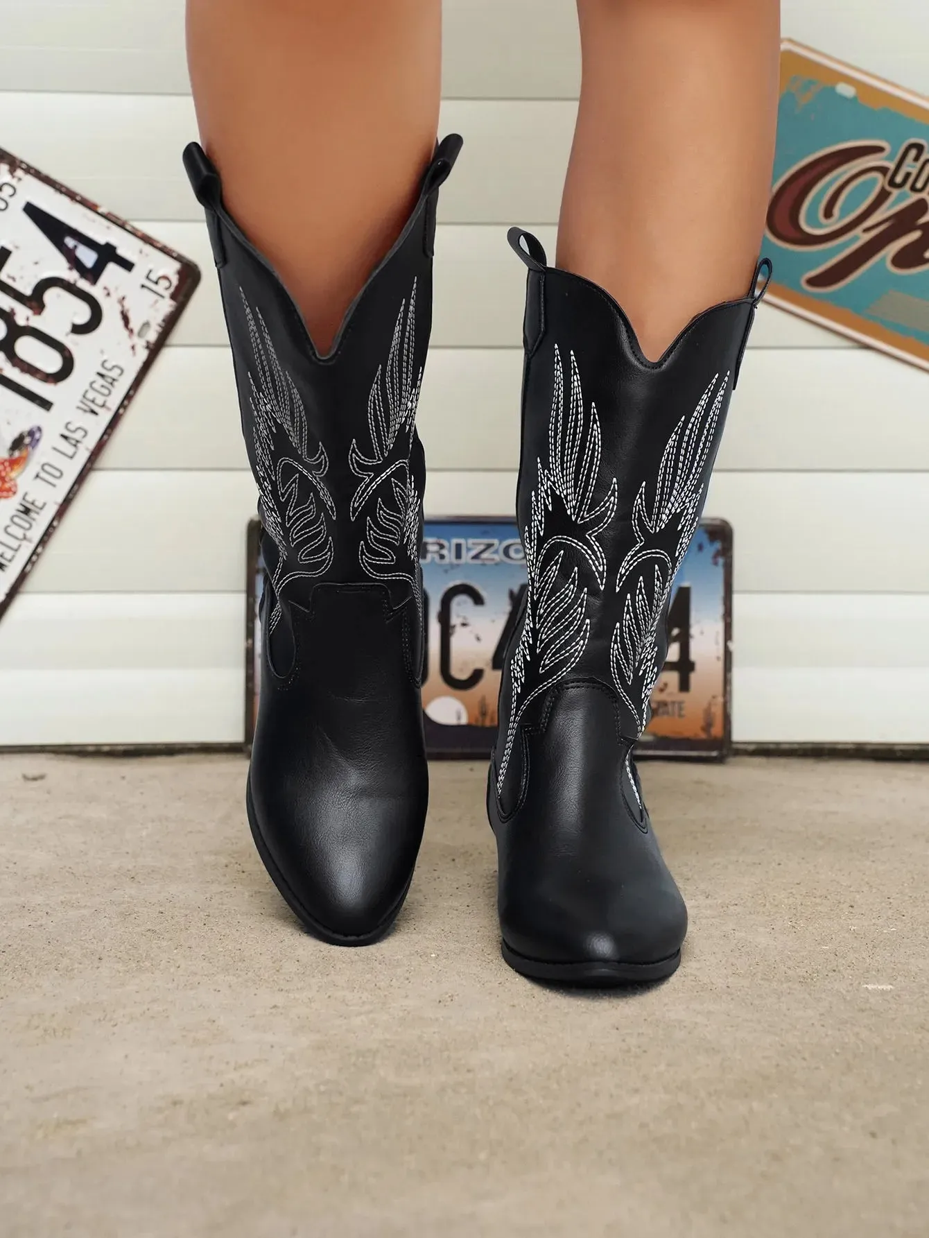 Sylis | Stylish PU Leather Soft Lining Cowboy Boots