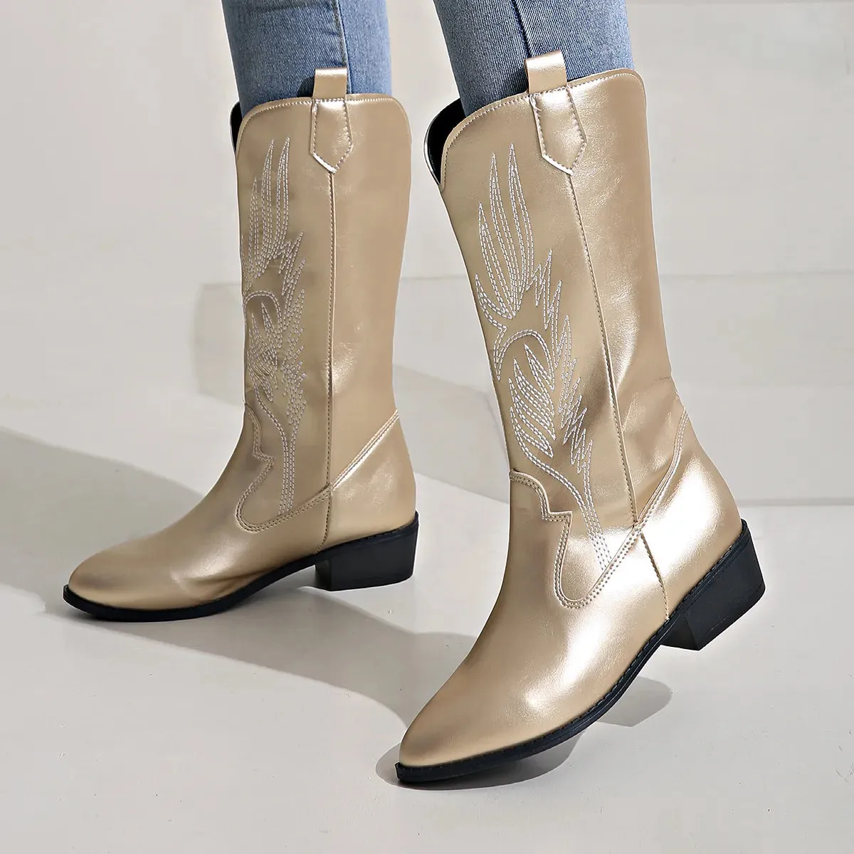 Sylis | Stylish PU Leather Soft Lining Cowboy Boots