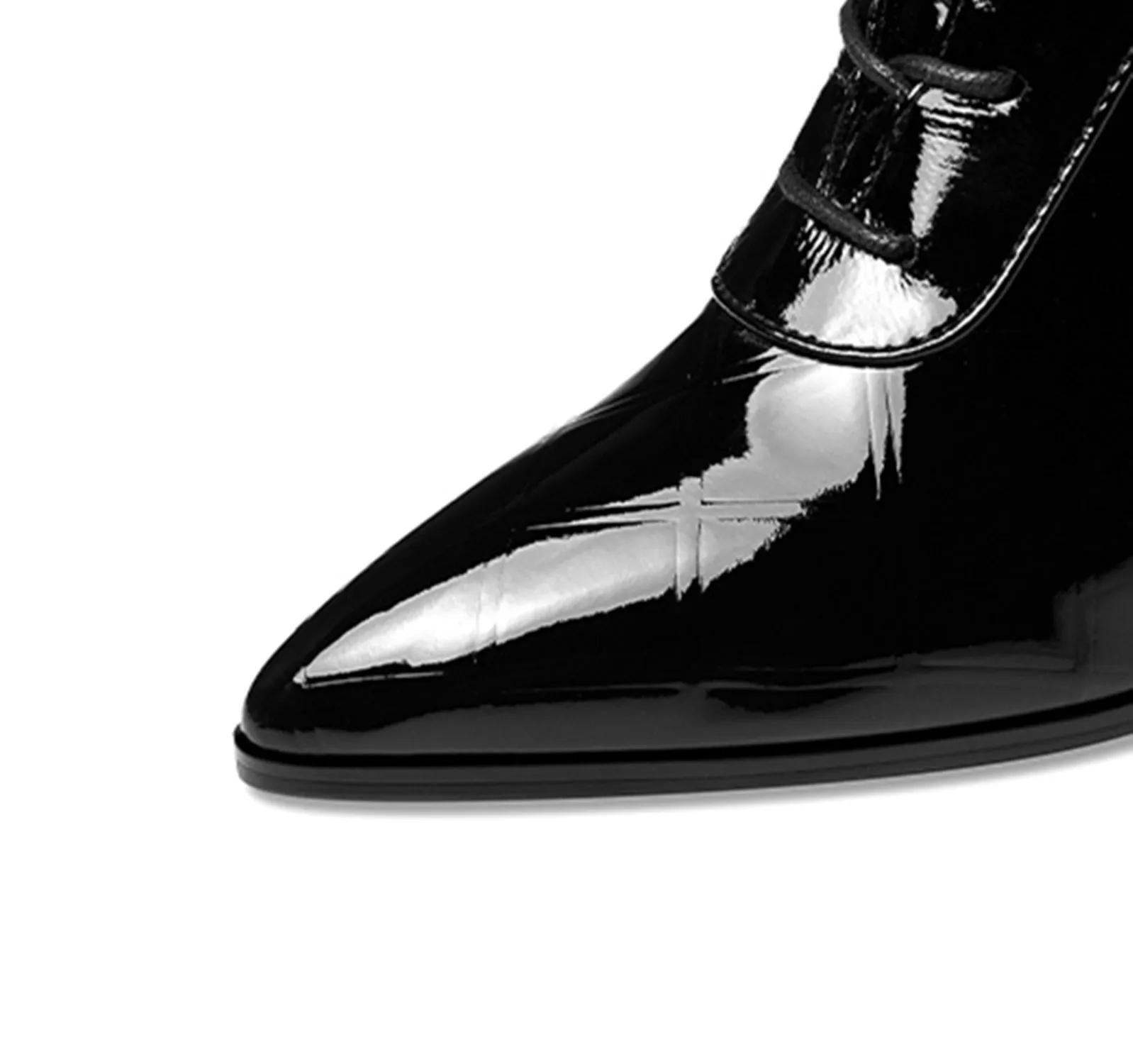 TinaCus Women's Patent Leather Handmade Pointed Toe Stylish Spool Heel Lace Up Checkered Ankle Booties