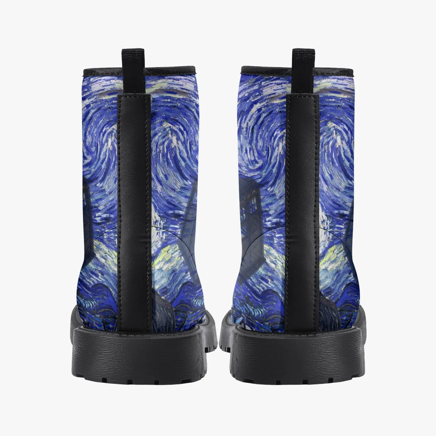 Van Gogh and the Doctor Vegan Leather Combat Boots - Starry Night Tardis Boots (JPREG34)