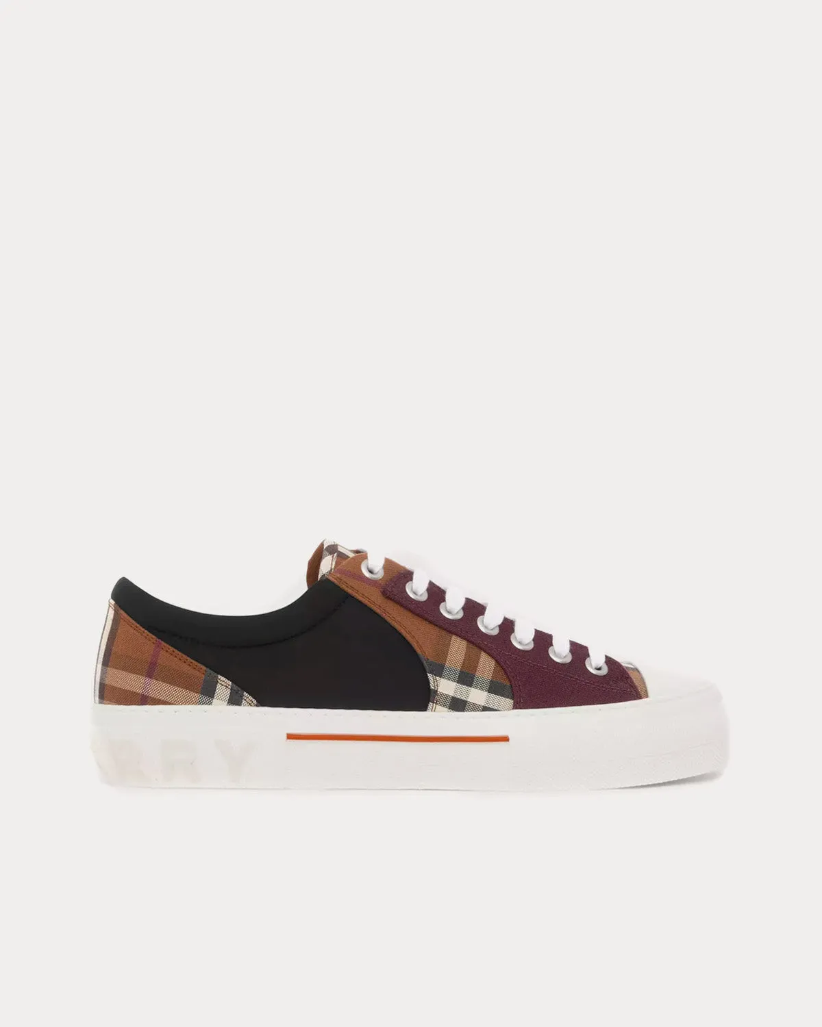 Vintage Check Cotton & Neoprene Dark Birch Brown Low Top Sneakers