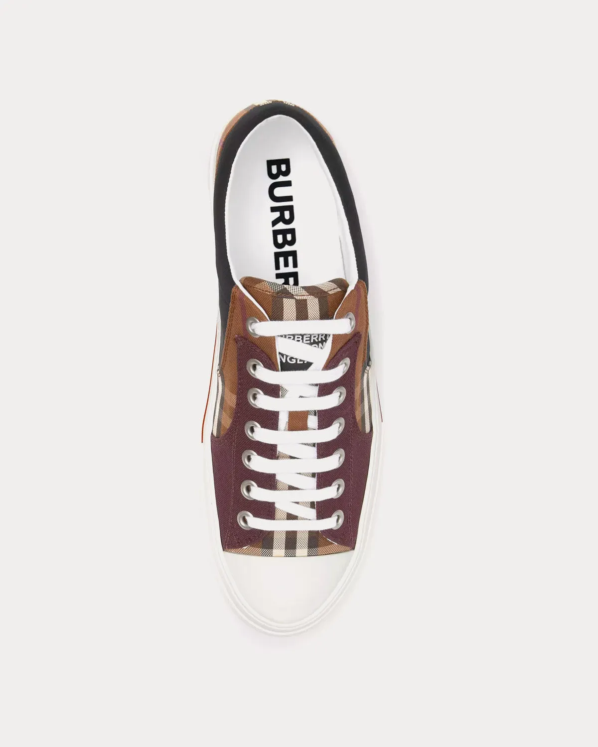 Vintage Check Cotton & Neoprene Dark Birch Brown Low Top Sneakers