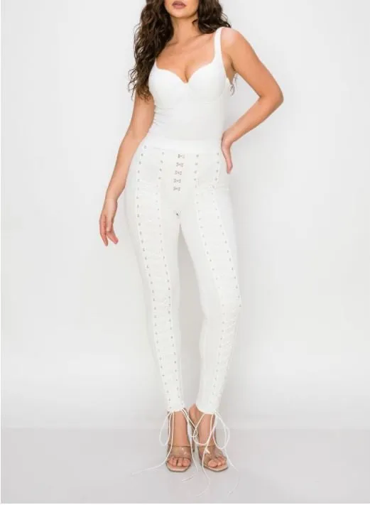 White 2 Piece Sleeveless Bodysuit and Leggings Set