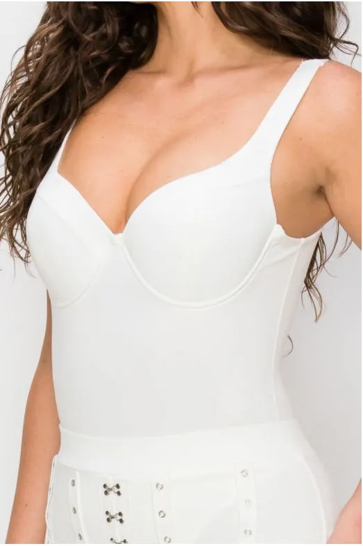 White 2 Piece Sleeveless Bodysuit and Leggings Set