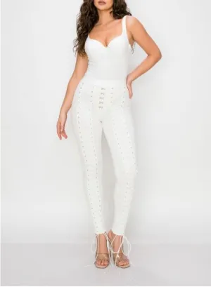 White 2 Piece Sleeveless Bodysuit and Leggings Set