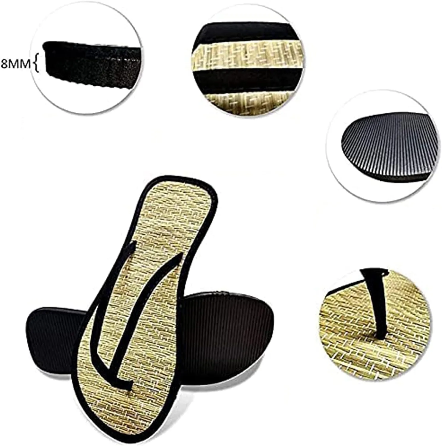 Women's Bamboo-Flip-Flop Summer Beach Sandals Straw Open-Toe Casual Slip on House Slippers