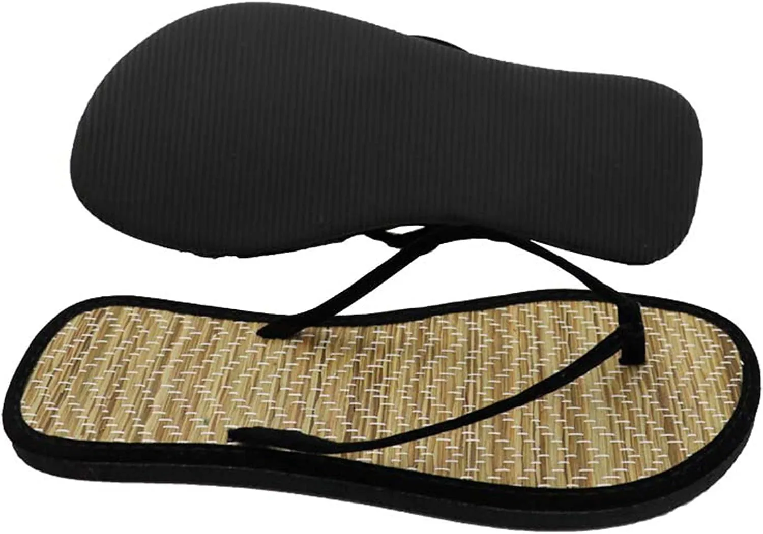 Women's Bamboo-Flip-Flop Summer Beach Sandals Straw Open-Toe Casual Slip on House Slippers