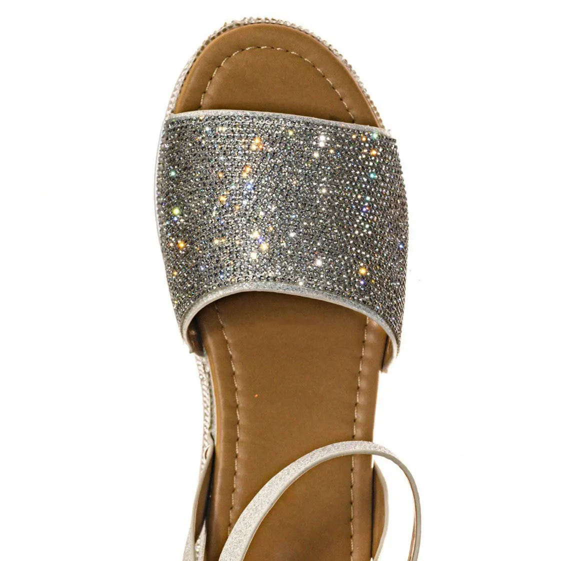 Women's rhinestone buckle strap peep toe platform sandals