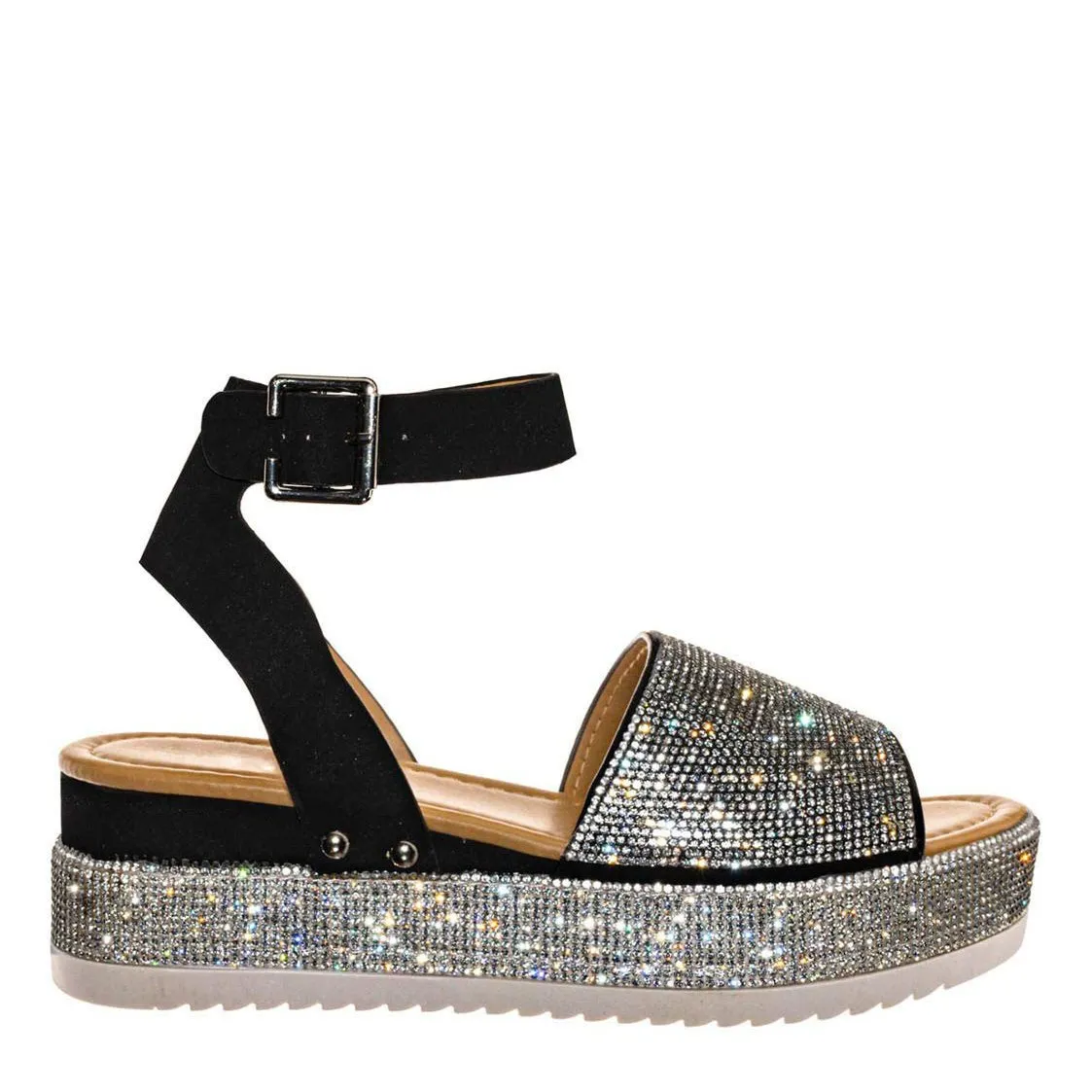 Women's rhinestone buckle strap peep toe platform sandals